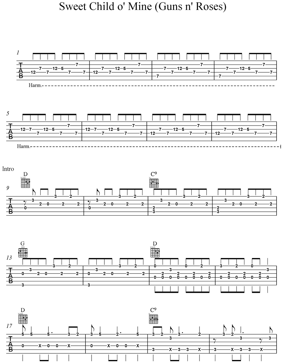 Sweet child o' mine (Guns 'n' Roses) Full Fingerstyle Tablature by L